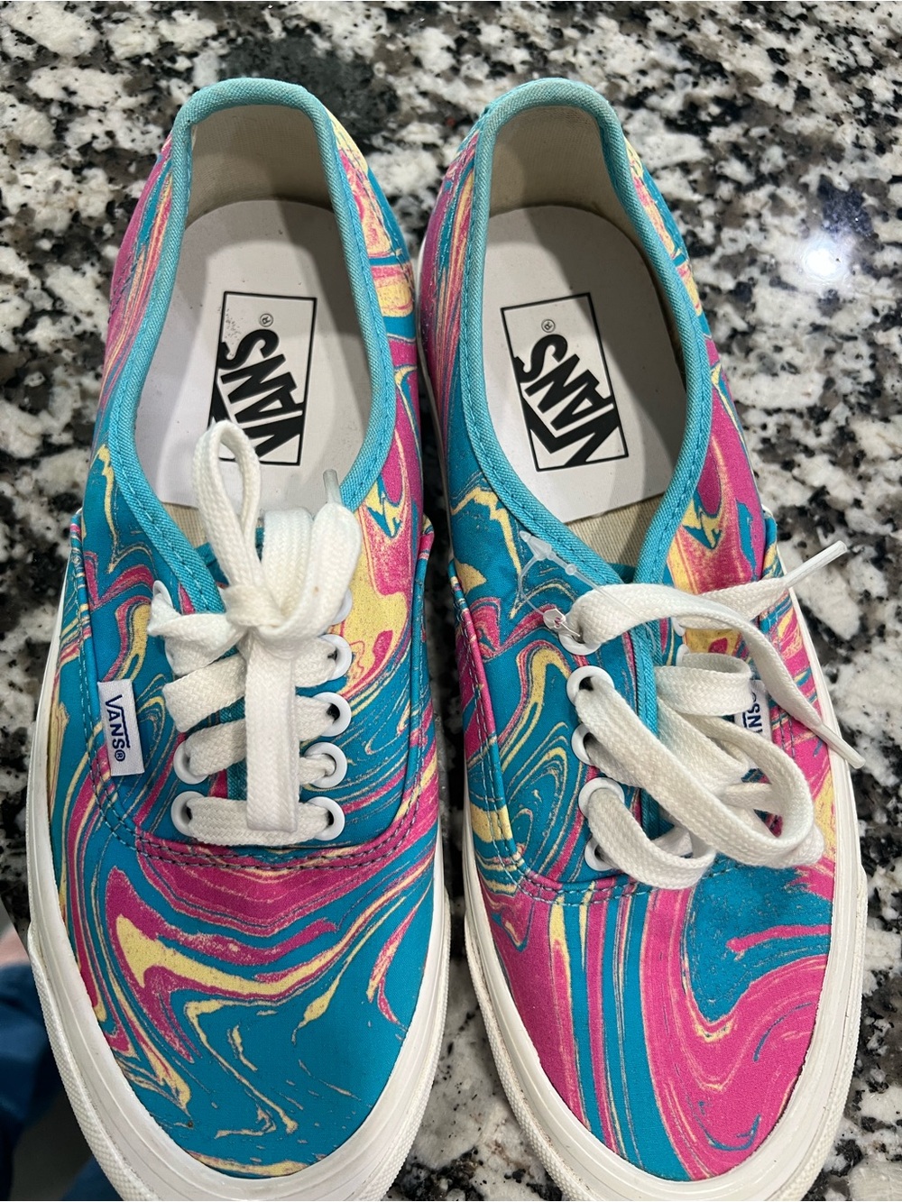Vans Canvas Low Top Sneakers in Teal Pink and Yellow Swirl